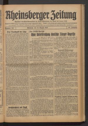 Rheinsberger Zeitung vom 21.08.1940