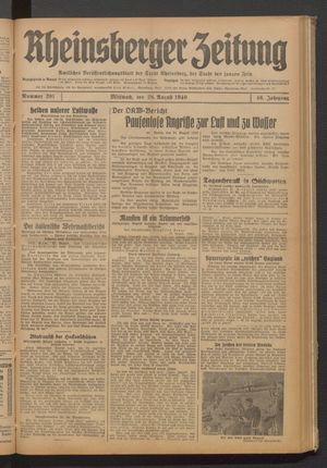 Rheinsberger Zeitung vom 28.08.1940