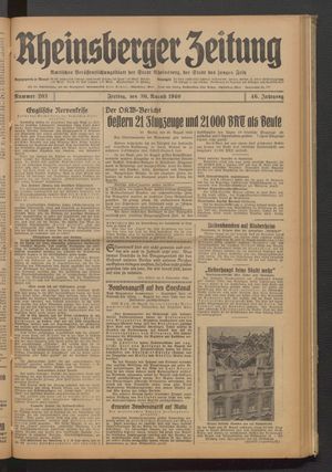 Rheinsberger Zeitung vom 30.08.1940