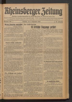 Rheinsberger Zeitung vom 03.09.1940