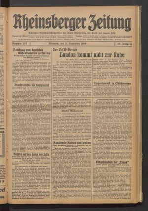 Rheinsberger Zeitung vom 11.09.1940