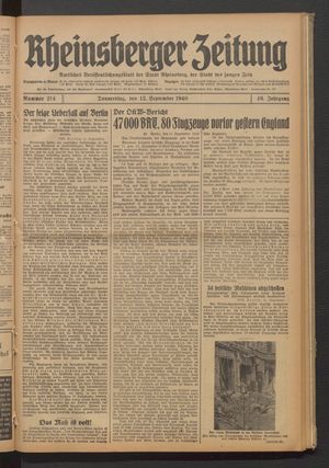 Rheinsberger Zeitung vom 12.09.1940