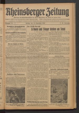Rheinsberger Zeitung vom 13.09.1940