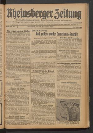 Rheinsberger Zeitung vom 14.09.1940