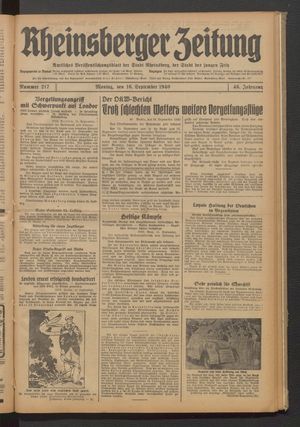 Rheinsberger Zeitung vom 16.09.1940