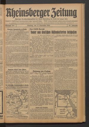 Rheinsberger Zeitung vom 17.09.1940