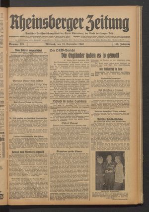 Rheinsberger Zeitung vom 18.09.1940