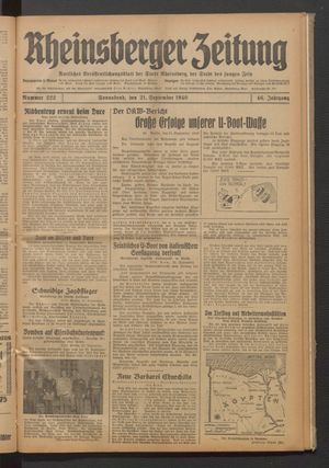 Rheinsberger Zeitung vom 21.09.1940