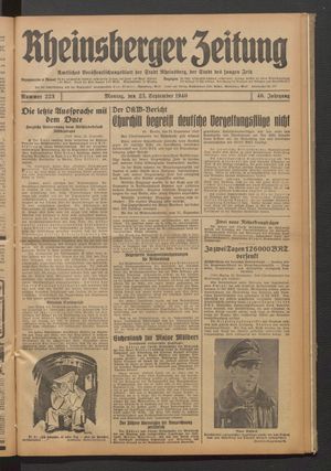Rheinsberger Zeitung vom 23.09.1940