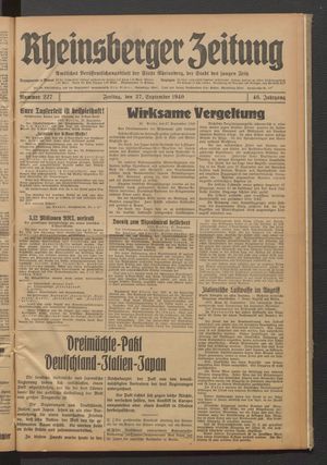 Rheinsberger Zeitung vom 27.09.1940
