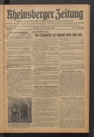 Rheinsberger Zeitung vom 07.10.1940