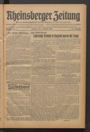 Rheinsberger Zeitung vom 08.10.1940