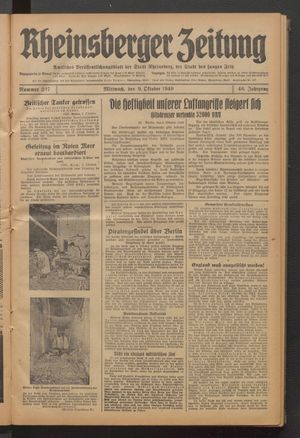 Rheinsberger Zeitung vom 09.10.1940