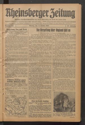 Rheinsberger Zeitung vom 14.10.1940