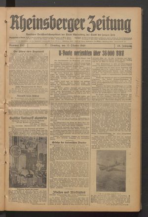 Rheinsberger Zeitung vom 15.10.1940