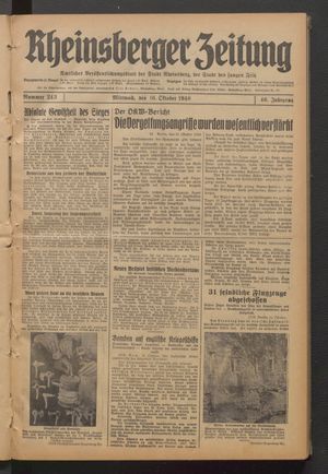 Rheinsberger Zeitung vom 16.10.1940