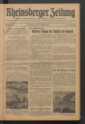 Rheinsberger Zeitung vom 17.10.1940