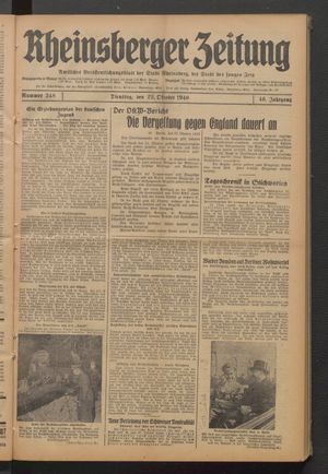 Rheinsberger Zeitung vom 22.10.1940