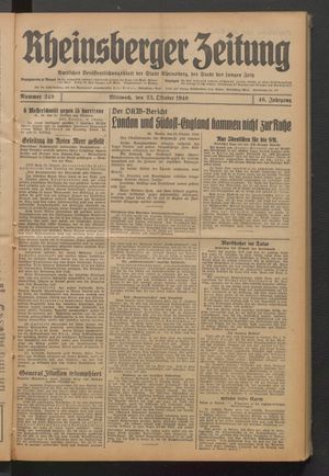 Rheinsberger Zeitung vom 23.10.1940