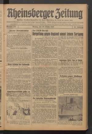 Rheinsberger Zeitung vom 28.10.1940