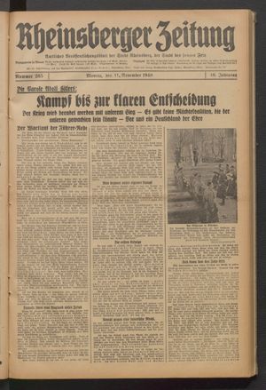Rheinsberger Zeitung vom 11.11.1940