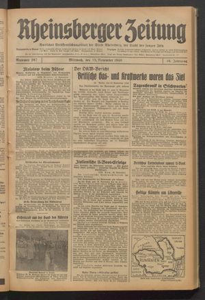Rheinsberger Zeitung vom 13.11.1940