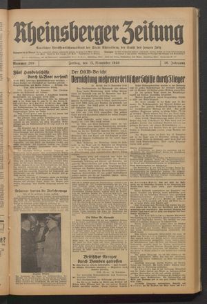 Rheinsberger Zeitung vom 15.11.1940