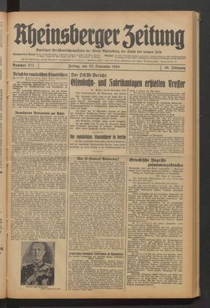 Rheinsberger Zeitung vom 22.11.1940