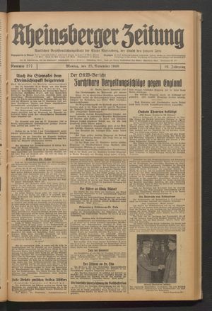 Rheinsberger Zeitung vom 25.11.1940