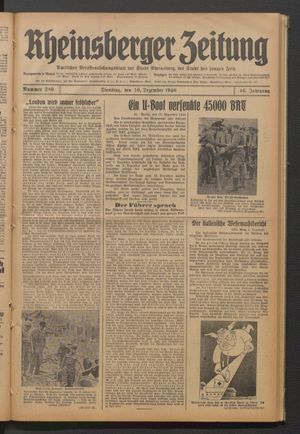 Rheinsberger Zeitung vom 10.12.1940
