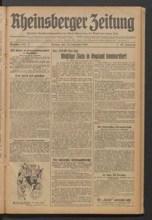 Rheinsberger Zeitung vom 13.12.1940