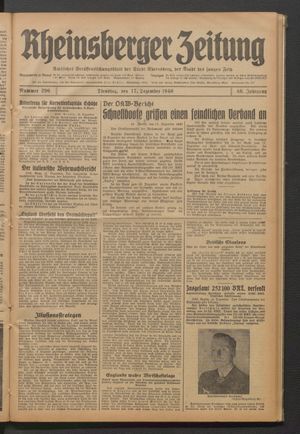 Rheinsberger Zeitung vom 17.12.1940