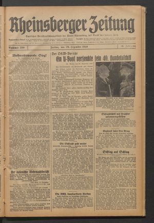 Rheinsberger Zeitung vom 20.12.1940