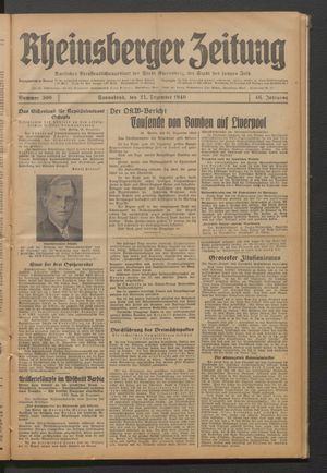Rheinsberger Zeitung vom 21.12.1940