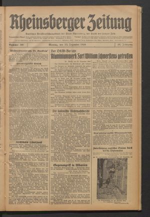 Rheinsberger Zeitung vom 23.12.1940