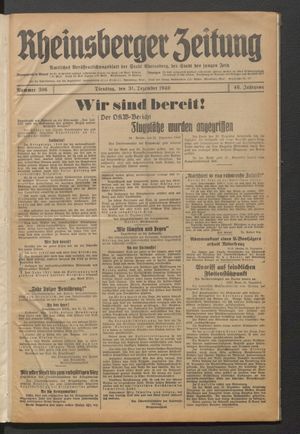 Rheinsberger Zeitung vom 31.12.1940