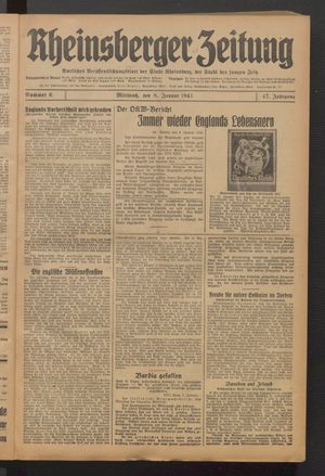 Rheinsberger Zeitung vom 08.01.1941