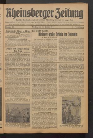 Rheinsberger Zeitung vom 13.01.1941