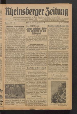 Rheinsberger Zeitung vom 15.01.1941