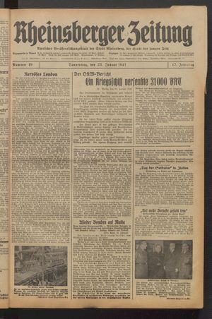 Rheinsberger Zeitung vom 23.01.1941