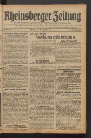 Rheinsberger Zeitung vom 27.01.1941