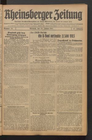 Rheinsberger Zeitung vom 29.01.1941