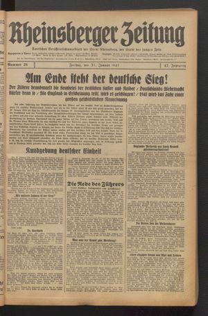Rheinsberger Zeitung vom 31.01.1941