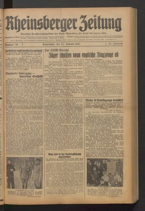Rheinsberger Zeitung vom 15.02.1941