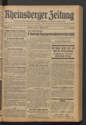 Rheinsberger Zeitung vom 24.02.1941