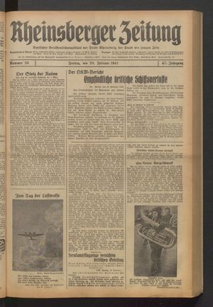 Rheinsberger Zeitung vom 28.02.1941