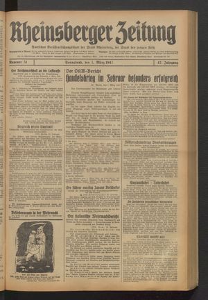 Rheinsberger Zeitung vom 01.03.1941