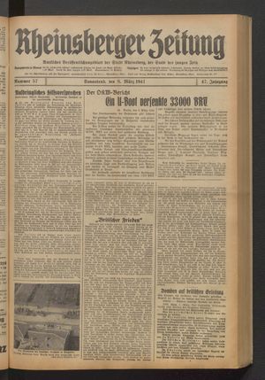 Rheinsberger Zeitung vom 08.03.1941