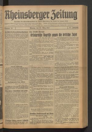 Rheinsberger Zeitung vom 10.03.1941