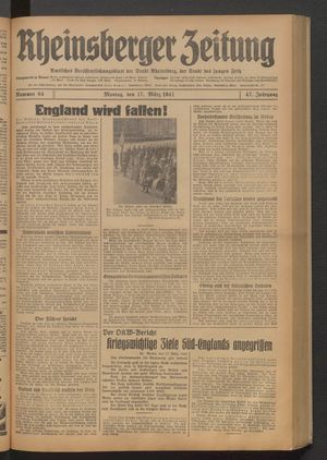 Rheinsberger Zeitung vom 17.03.1941
